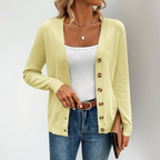 Clementine V-Neck Side Slit Cardigan, Yellow