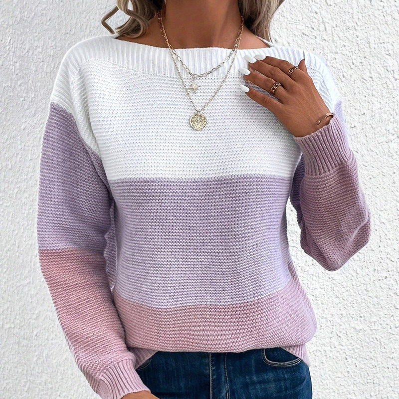 Colette Colour-Block Long-Sleeve Sweater, Purple