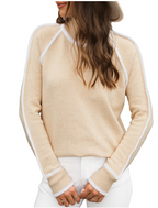 Coralie Contrast-Stitch Turtleneck Sweater, Beige