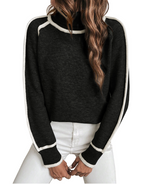 Coralie Contrast-Stitch Turtleneck Sweater, Black