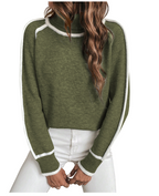 Coralie Contrast-Stitch Turtleneck Sweater, Dark Green
