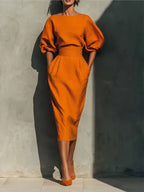 Cordelia pleated lantern-sleeve midi dress, view 1