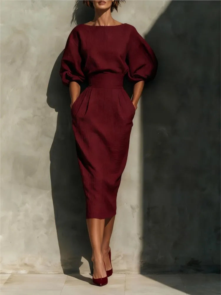 Cordelia pleated lantern-sleeve midi dress, view 2