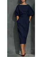 Cordelia pleated lantern-sleeve midi dress, view 3
