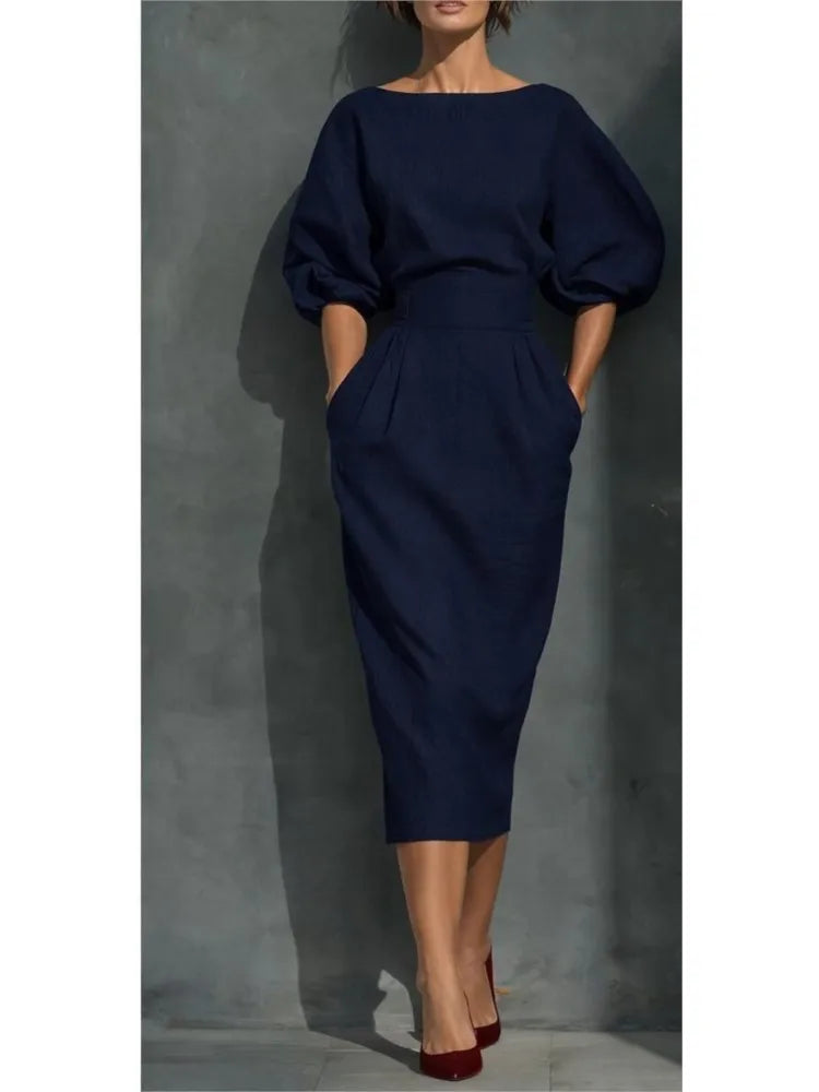 Cordelia pleated lantern-sleeve midi dress, view 3