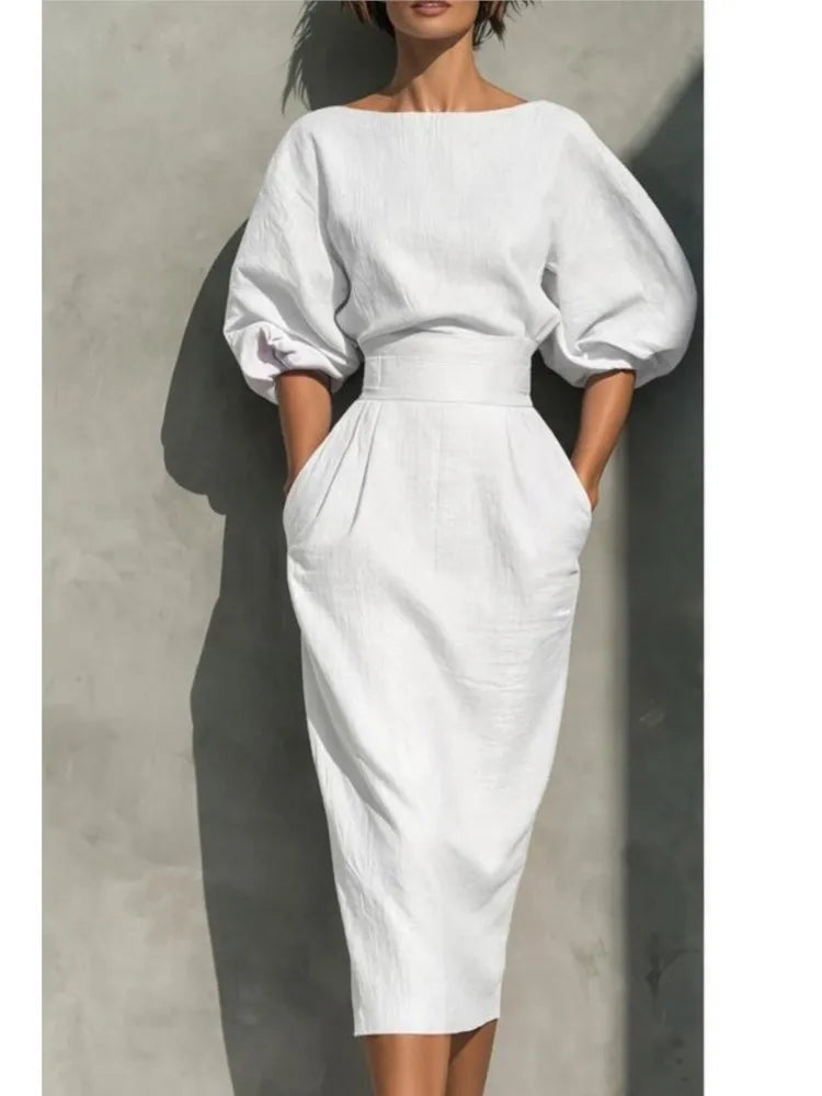 Cordelia pleated lantern-sleeve midi dress, view 4