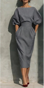 Cordelia pleated lantern-sleeve midi dress, view 6