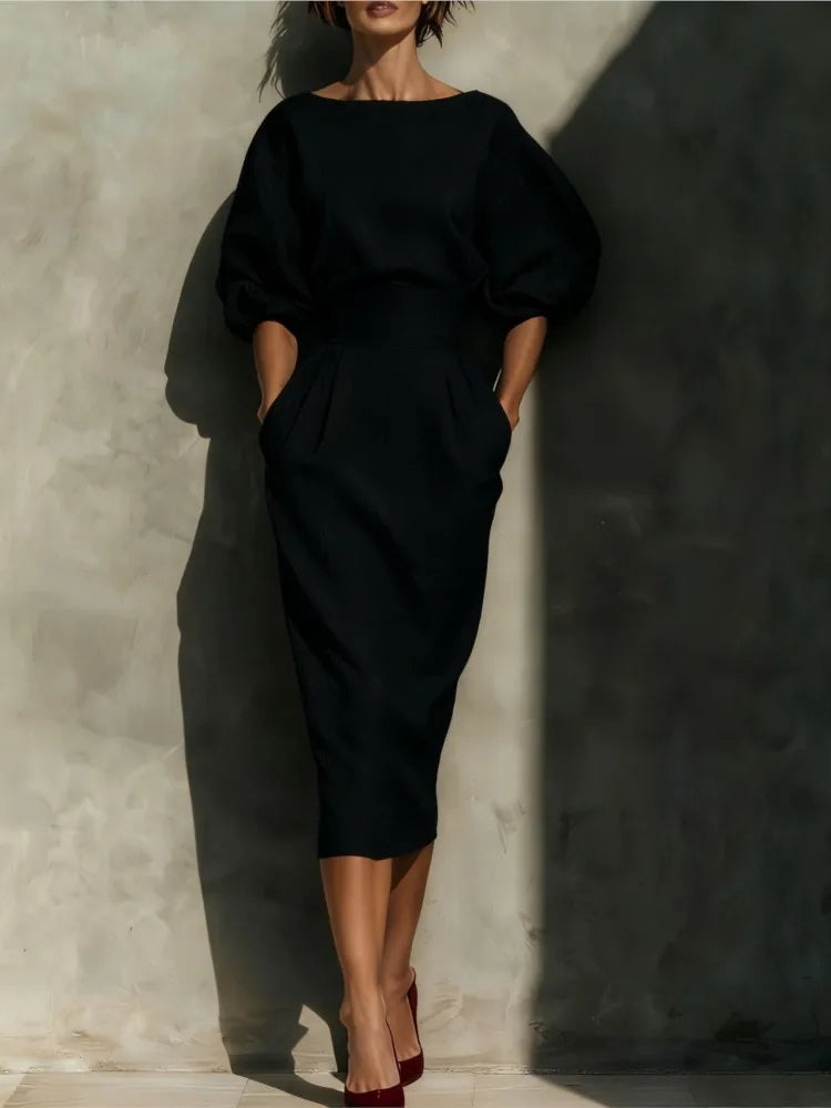 Cordelia pleated lantern-sleeve midi dress, view 7