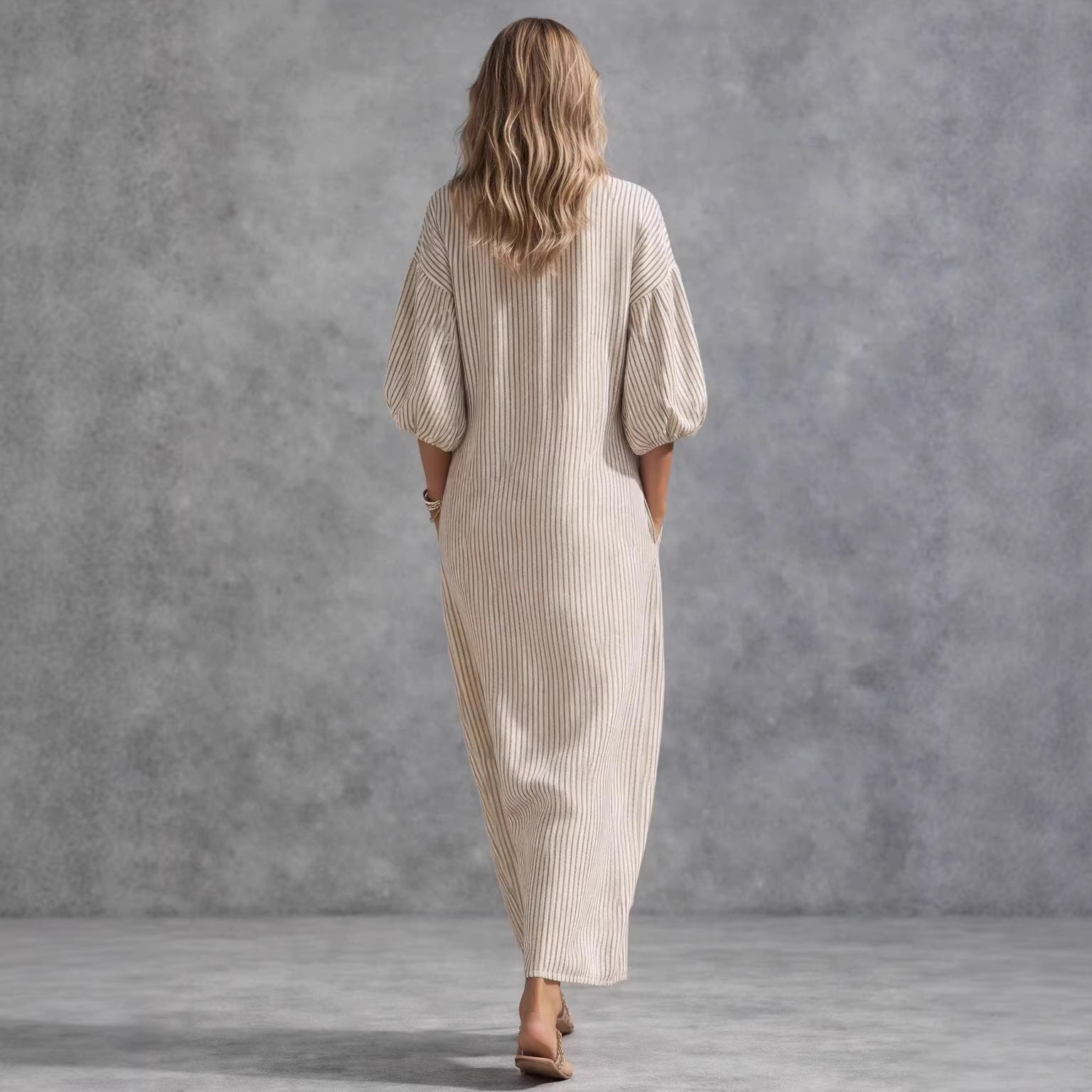 Corinna striped V-neck front-slit maxi dress, back view