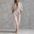 Corinna striped V-neck front-slit maxi dress, Beige