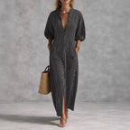 Corinna striped V-neck front-slit maxi dress, Black