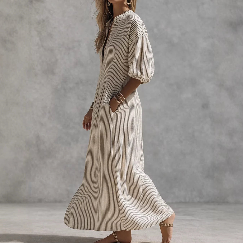 Corinna striped V-neck front-slit maxi dress, detail view