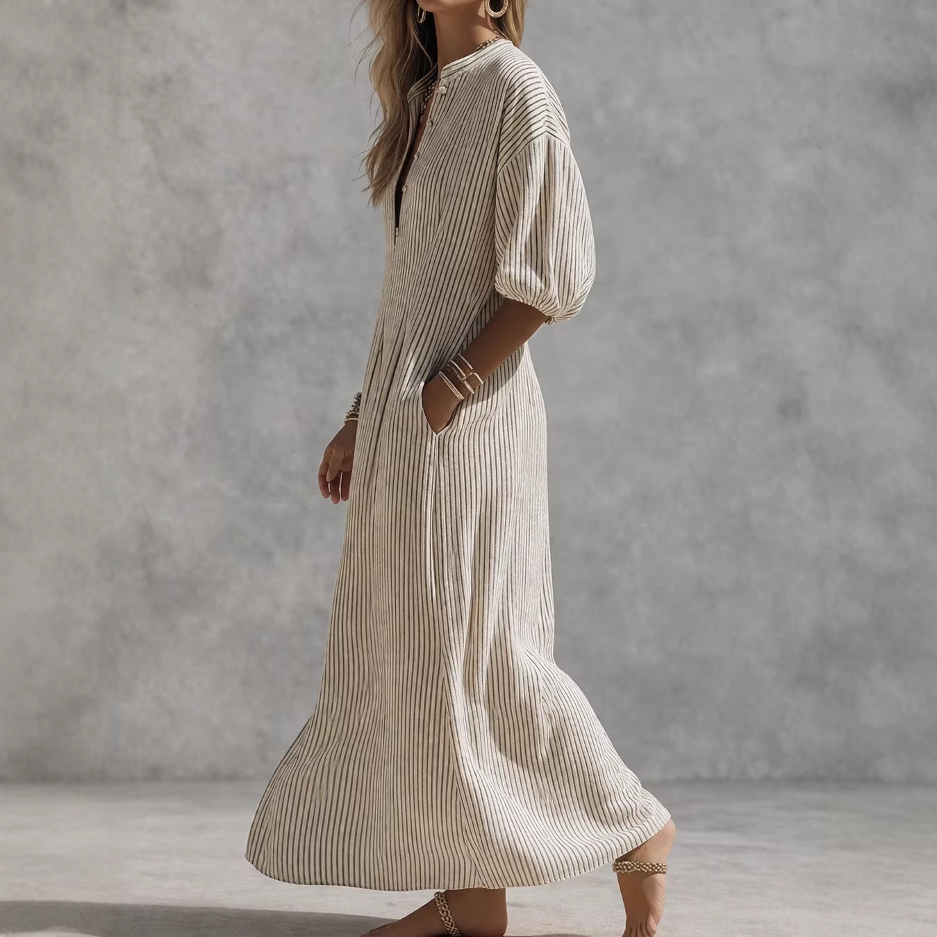 Corinna striped V-neck front-slit maxi dress, detail view