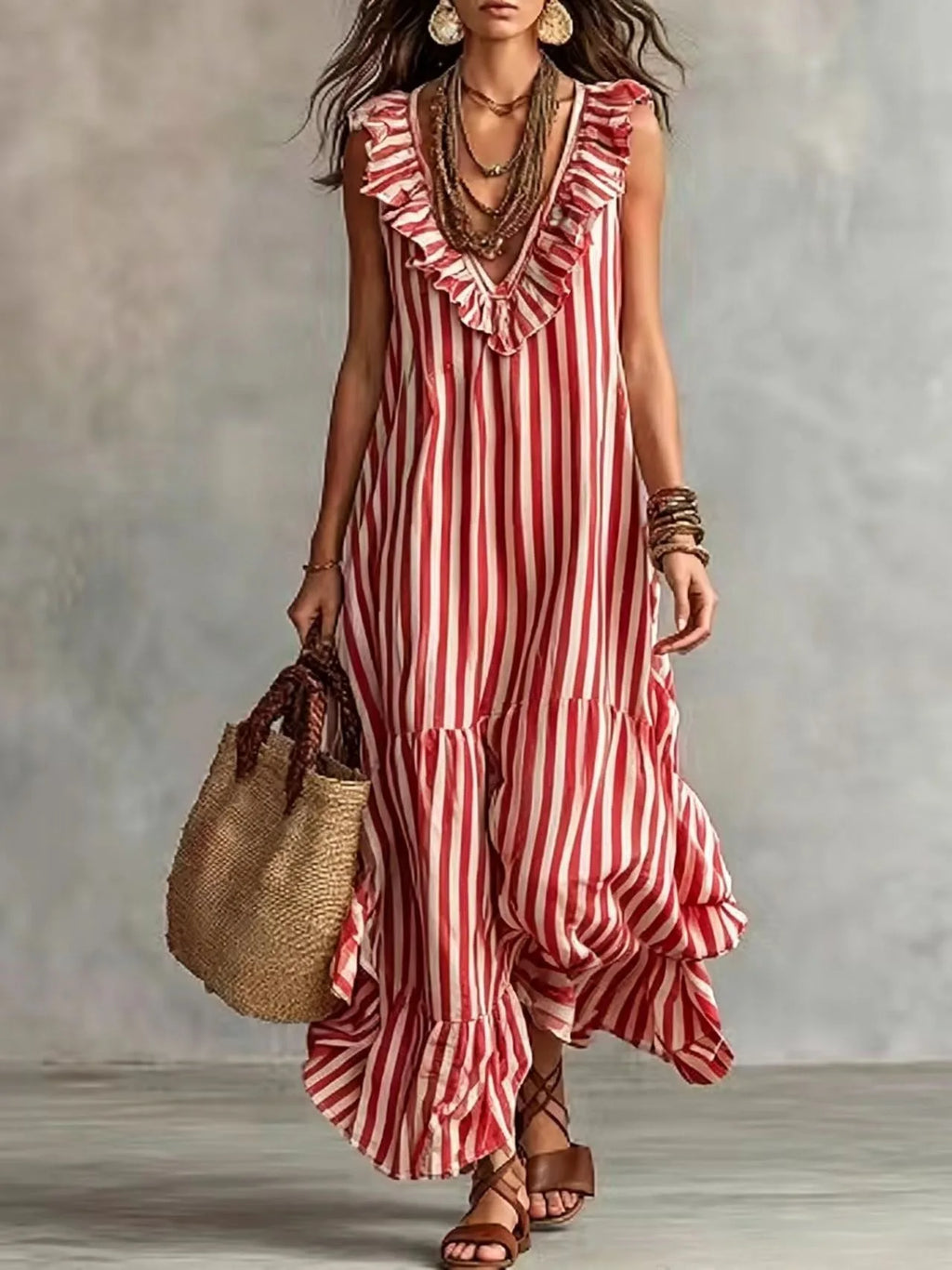 Corinne ruffle striped tiered maxi dress, view 1