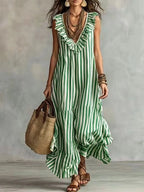 Corinne ruffle striped tiered maxi dress, view 3