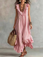 Corinne ruffle striped tiered maxi dress, view 4