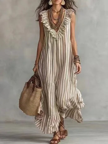 Corinne ruffle striped tiered maxi dress, view 5