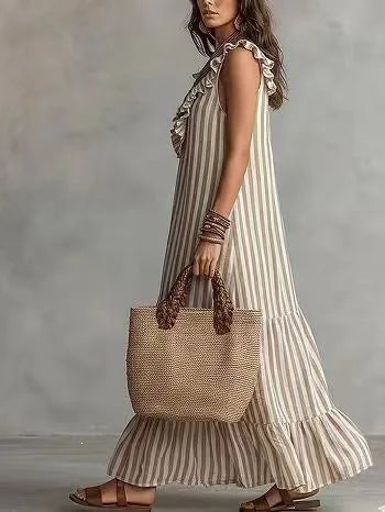 Corinne ruffle striped tiered maxi dress, view 6