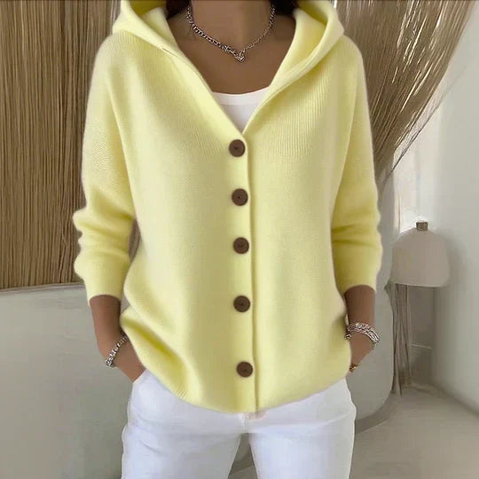 Cosette Hooded Knit Cardigan, Yellow