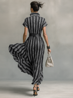 Cosima striped shirt-style belted maxi dress, view 2