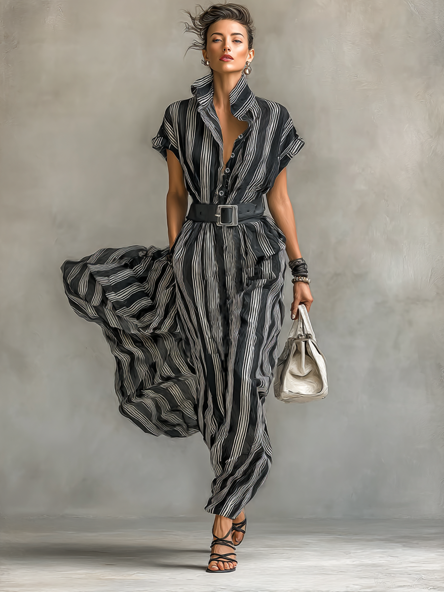 Cosima striped shirt-style belted maxi dress, view 5