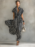 Cosima striped shirt-style belted maxi dress, view 5