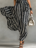 Cosima striped shirt-style belted maxi dress, back view