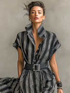 Cosima striped shirt-style belted maxi dress, detail view