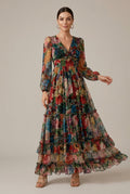 Cressida evening tiered V-neck ruffle maxi dress, view 1