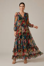 Cressida evening tiered V-neck ruffle maxi dress, view 1