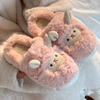Daisy Pink sheep slippers with soft plush texture, embroidered animal faces, decorative ears, and slip-on design