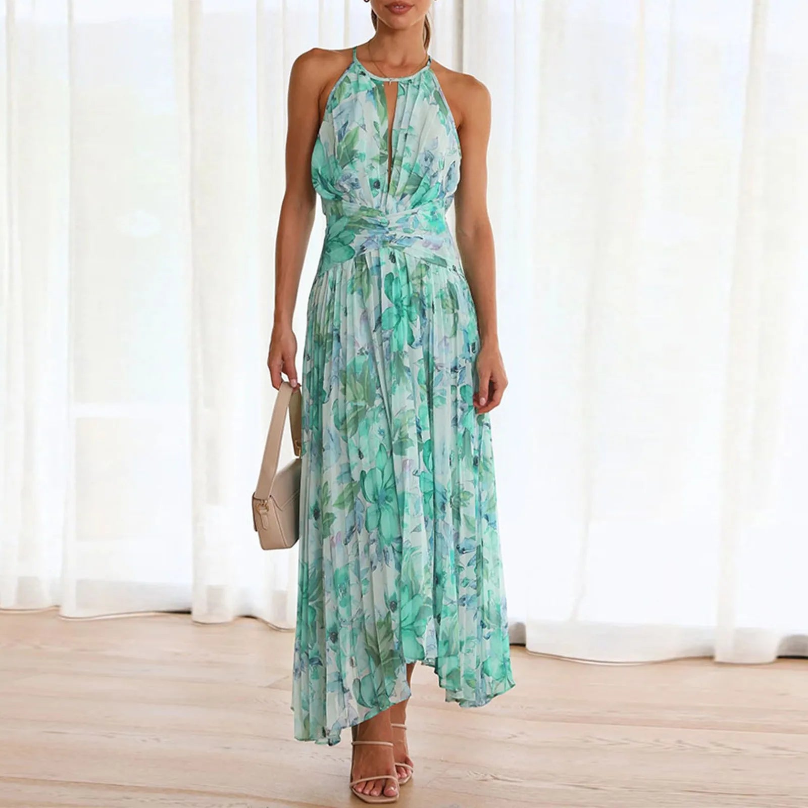 Damaris halter keyhole floral maxi dress, view 2