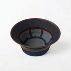 Interior view of dark blue denim bucket hat with leather band BELLA HUDSON