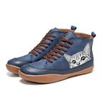 Delaney faux leather cat-print lace-up ankle boots, Blue
