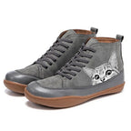 Delaney faux leather cat-print lace-up ankle boots, Gray
