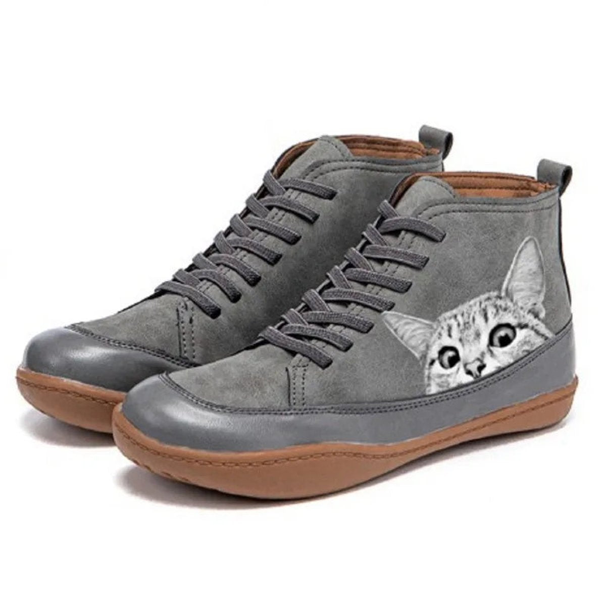 Delaney faux leather cat-print lace-up ankle boots, Gray