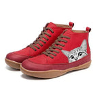 Delaney faux leather cat-print lace-up ankle boots, Red