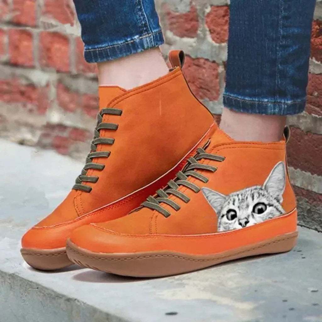 Delaney faux leather cat-print lace-up ankle boots, side view