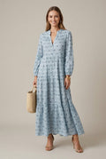Delfina printed V-neck tiered maxi dress, Blue