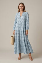 Delfina printed V-neck tiered maxi dress, Blue