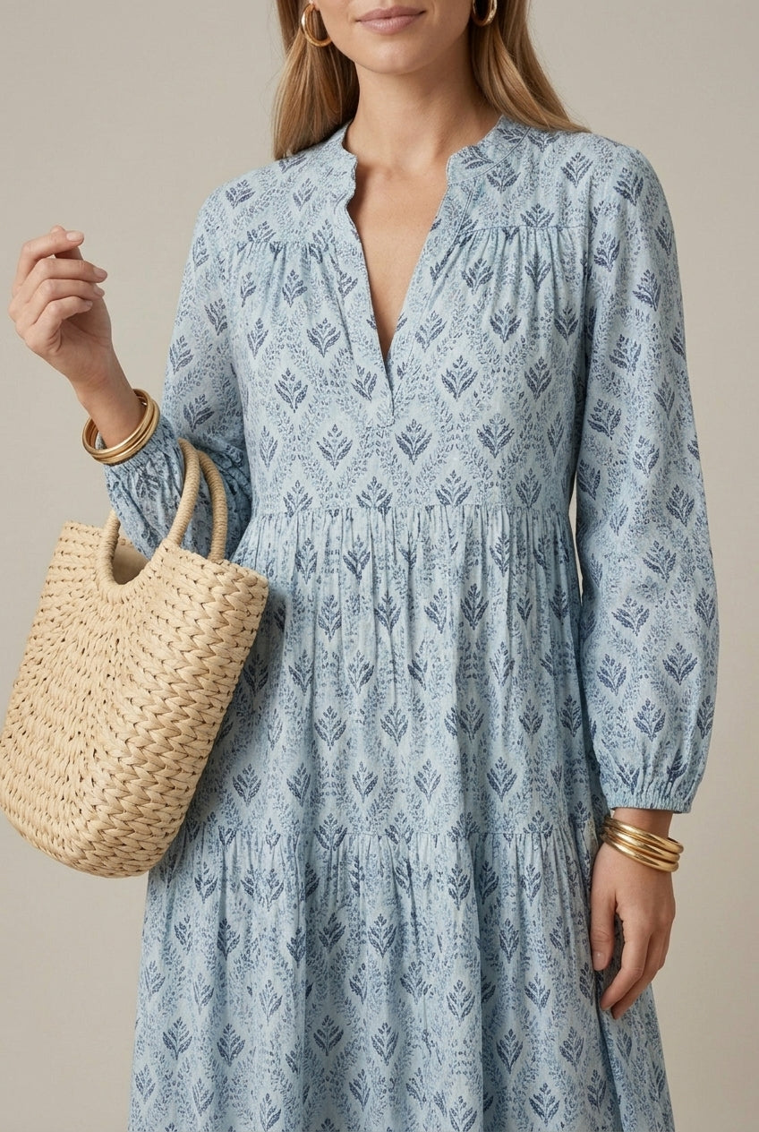 Delfina printed V-neck tiered maxi dress, detail view