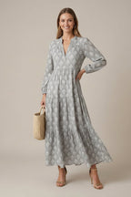 Delfina printed V-neck tiered maxi dress, Grey