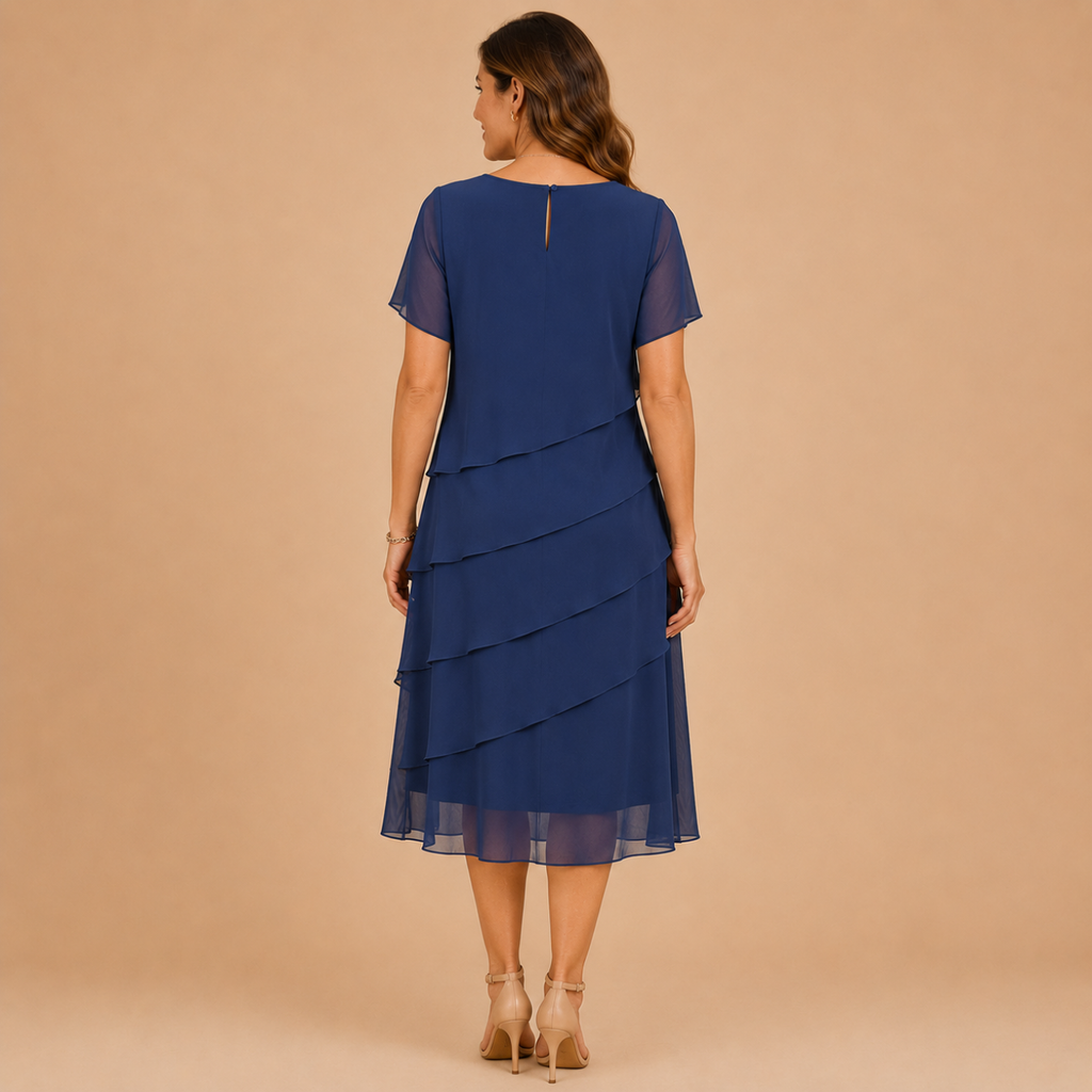 Bella Hudson Delilah Lightweight Midi Dress with Short Sleeves in Blue - Back View