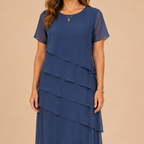 Close-Up of Bella Hudson Delilah Lightweight Midi Dress with Short Sleeves in Blue Showing Fabric Detail