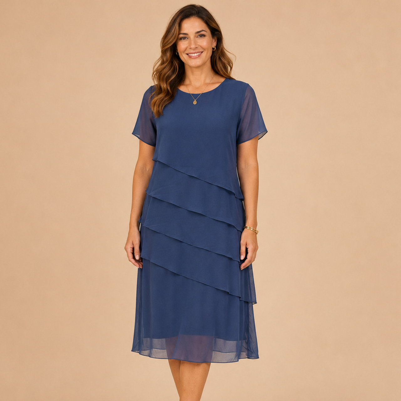 Bella Hudson Delilah Lightweight Midi Dress with Short Sleeves in Blue - Front View