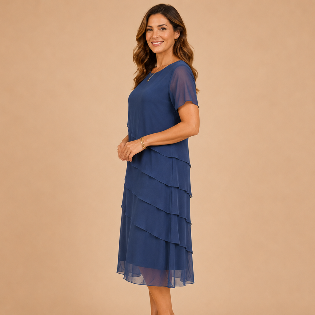 Bella Hudson Delilah Lightweight Midi Dress with Short Sleeves in Blue - Side View