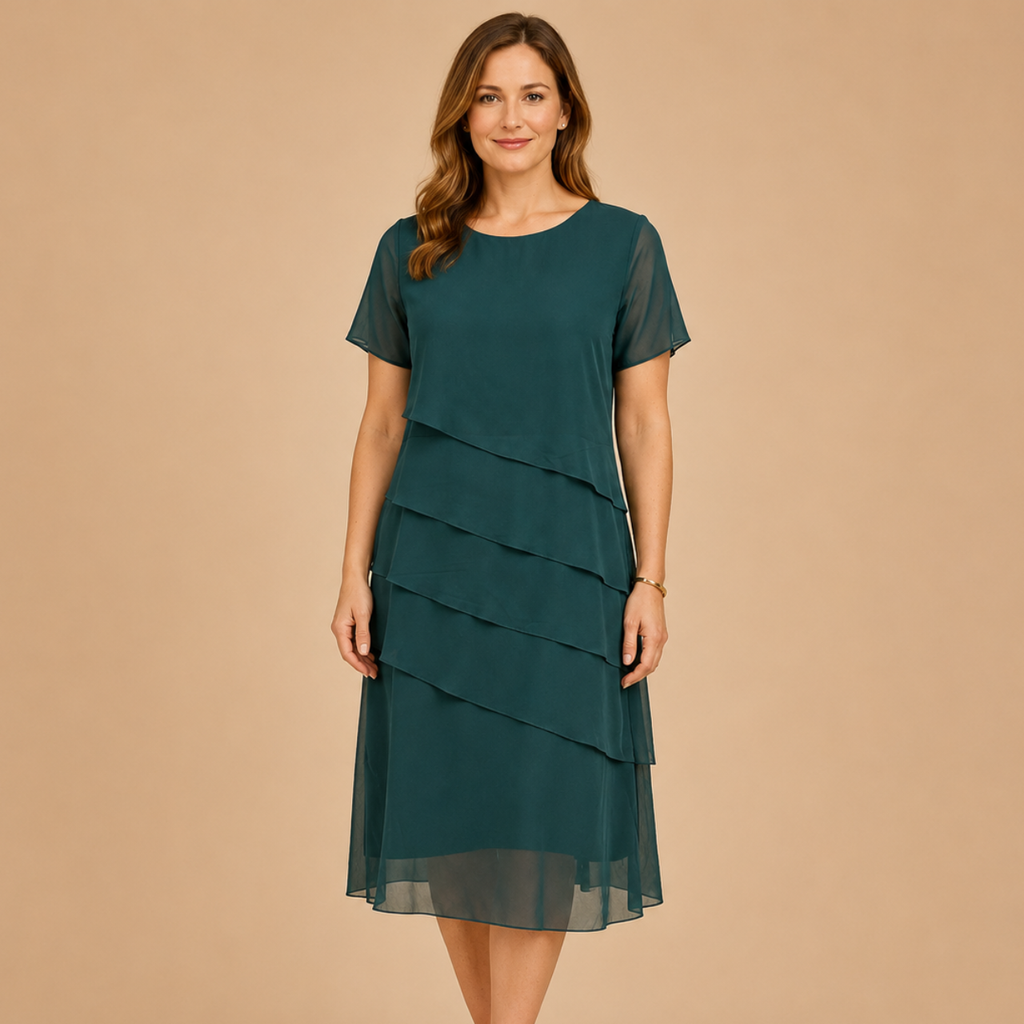 Bella Hudson Delilah Lightweight Midi Dress with Short Sleeves in Green - Front View