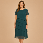 Bella Hudson Delilah Lightweight Midi Dress with Short Sleeves in Green - Front View