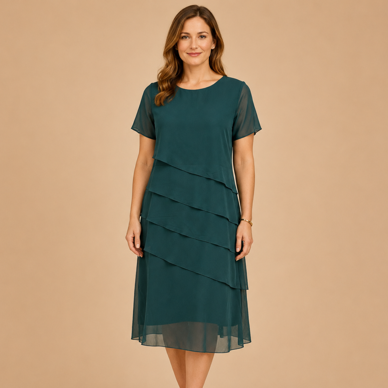Bella Hudson Delilah Lightweight Midi Dress with Short Sleeves in Green - Front View