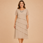 Bella Hudson Delilah Lightweight Midi Dress with Short Sleeves in Khaki - Front View